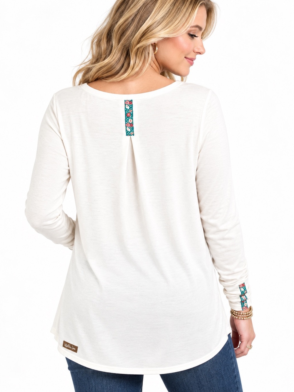 Matilda Jane White Long Sleeve Floral Trim High Low Tunic Top Size S